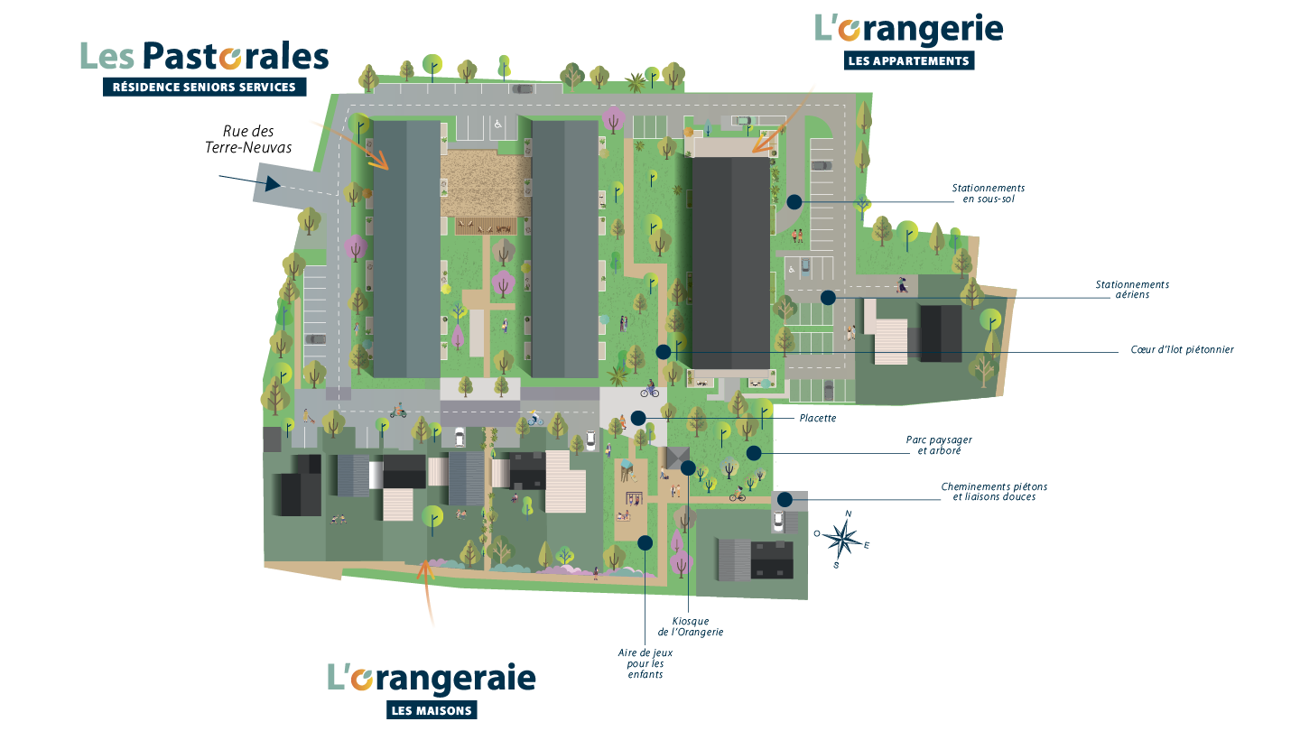 Illustration représentant l'ensemble des bâtiments et du parc